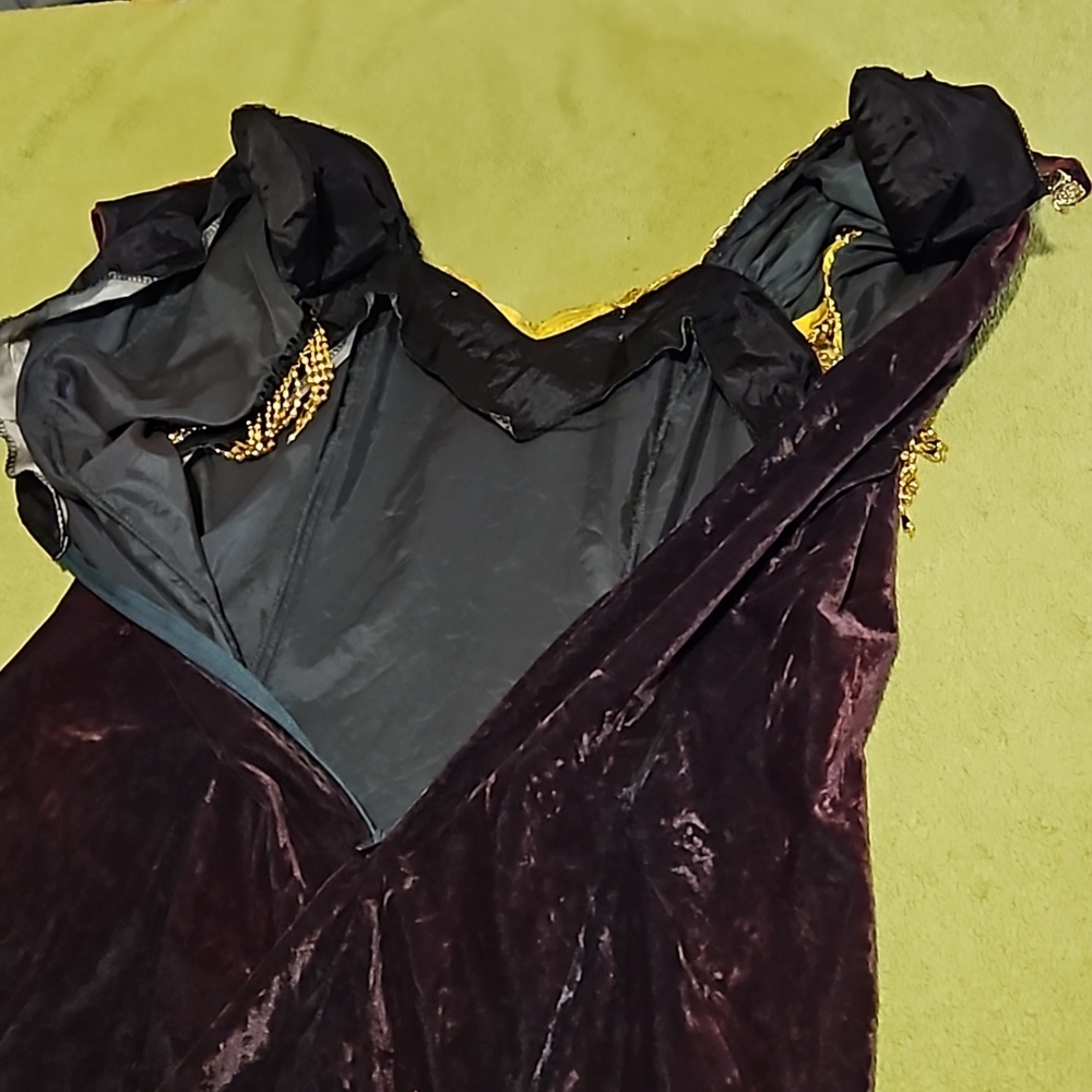 Maxima 100% Velvet Chocolate Gypsy Costume Gown Gold Sequins Beads Size Large 8 - Picture 16 of 17